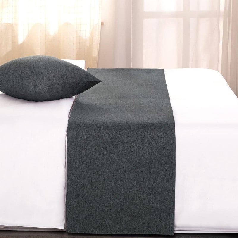 AMBERIS Bed Runner Dark Grey, Imitation Linen Decorative Bed Scarf for Home Hotel - Image 2